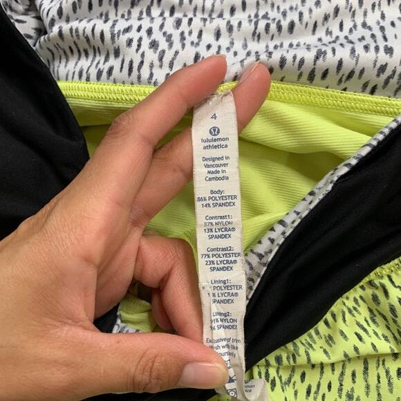 Lululemon Shorts Womens 4 Summer Pear Black Run Speed Printed Brief Lined Active - Picture 5 of 11